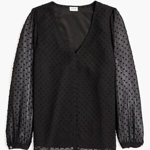 J. Crew Factory V-neck Clip-dot Popover Top - Black, L